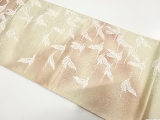 JAPANESE KIMONO / ANTIQUE FUKURO OBI / SILK / WOVEN CRANES